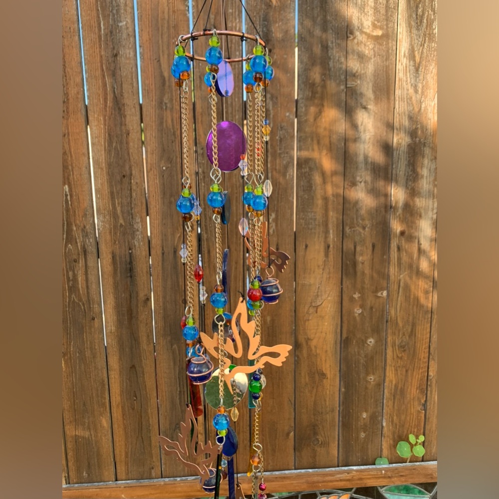 Glass & Mirrors Hummingbird Wind Chime Sun Catcher Handmade w Recycled Materials